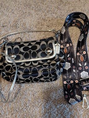 Mini Coach Black Signature Canvas Crossbody with Silver Trim